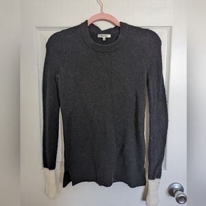 Madewell Grey Wool Sweater with White Sleeve details and thumb holes Size xxs